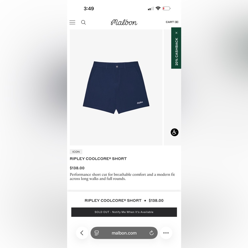 Malbon RIPLEY COOLCORE® SHORT